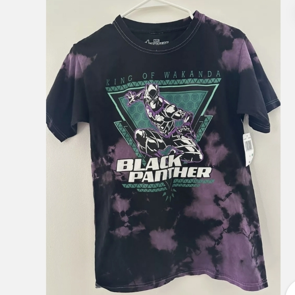 Marvel Black Panther Logo Tie-Dye Men's Black and Purple Shirt NWT Sz 2 XL
